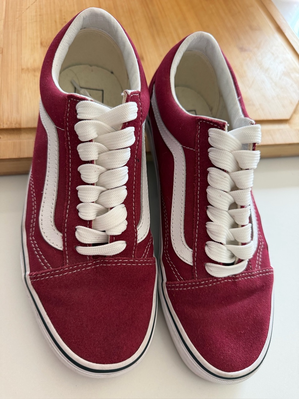 Vans Burgundy and White Old Skool Low-Top Sneakers womenโs size 8
